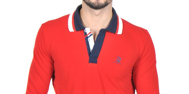 Pánske červené polo tričko s pruhovaným límčekom Giorgio di Mare
