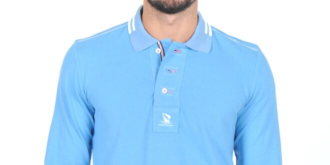 Pánske svetlo modré polo tričko s dlhým rukávom Giorgio Di Mare