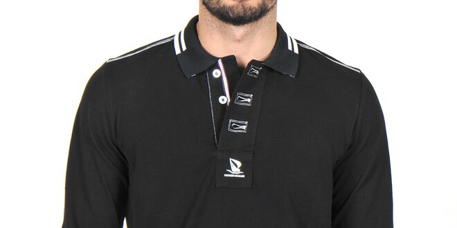 Pánske čierne polo tričko s dlhým rukávom Giorgio Di Mare