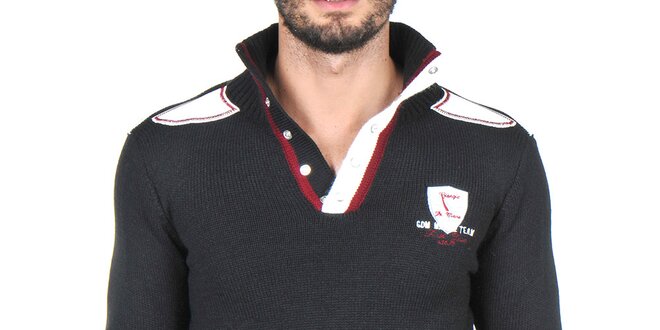Pánsky čierny sveter s lakťovými nášivkami Giorgio di Mare