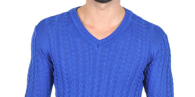 Pánsky modrý sveter s vrkočovým vzorom Giorgio di Mare