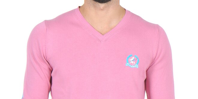 Pánsky ružový sveter s kontrastnými lakťami Giorgio di Mare