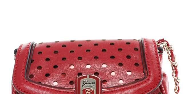 Dámska červená kabelka s dekoratívnou perforáciou Guess