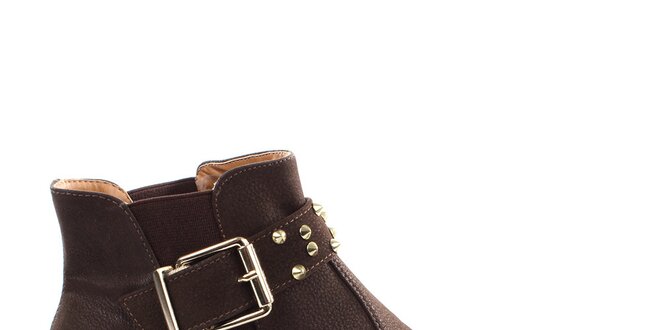 Dámske hnedé členkové topánky s prackou cez priehlavok Vizzano