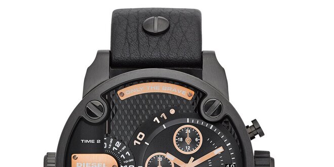 Pánske čierne oceľové hodinky Diesel s koženým remienkom