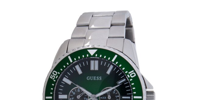Pánske ocelové hodinky Guess s tmavo zeleným ciferníkom
