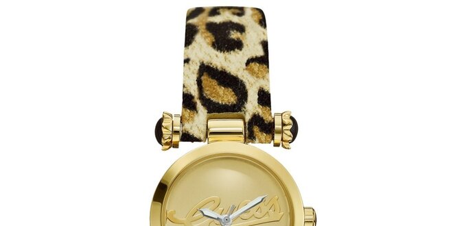 Dámske zlaté hodinky Guess s leopardím remienkom