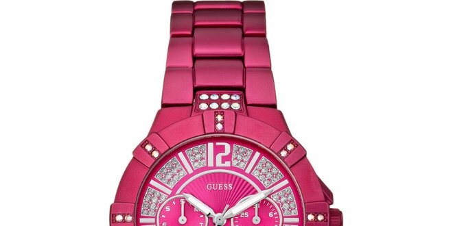Dámske tmavo ružové hodinky Guess s chronografom