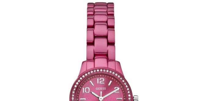 Dámske tmavo ružové ocelové hodinky Guess