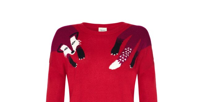 Dámsky červený sveter s líškou Yumi