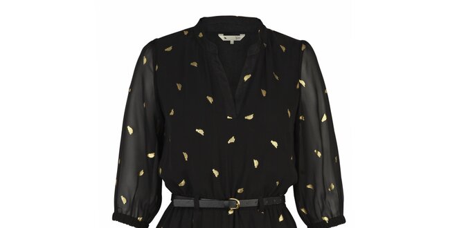 Dámske čierne šaty so zlatými vtáčikmi Yumi