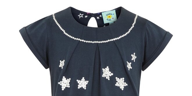 Dievčenské modré tričko s flitrovými hviezdami Uttam Boutique