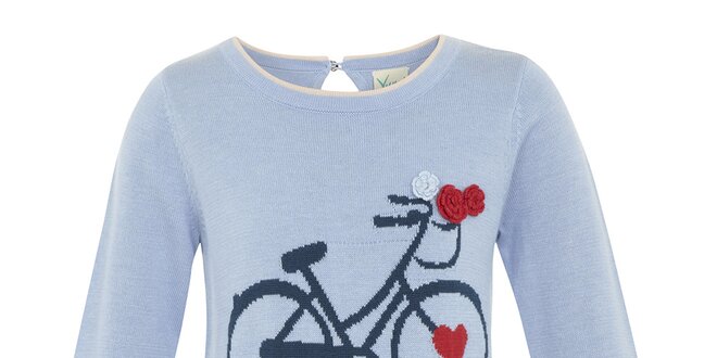 Dievčenský bledemodrý svetrík s bicyklom Yumi