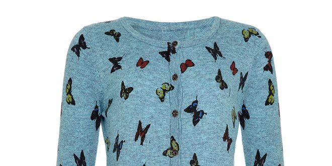 Dievčenský modrý svetrík s motýľmi Yumi
