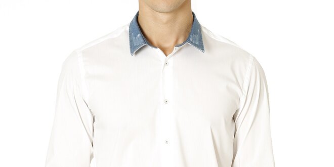 Pánska biela košeľa so svetlo modrým golierom Santa Barbara