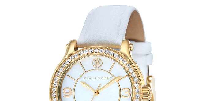 Dámske hodinky s bielym remienkom Klaus Kobec