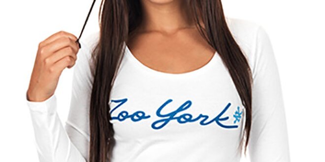 Dámske biele tričko s dlhým rukávom a nápisom Zoo York