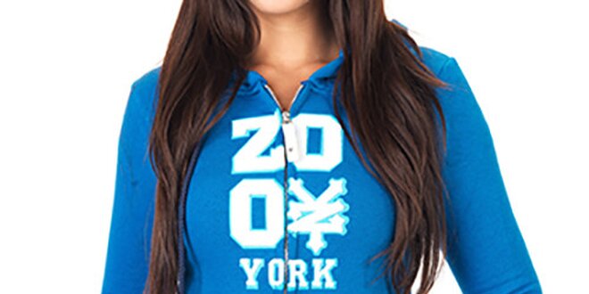 Dámska modrá mikina s kapucňou a nápisom Zoo York