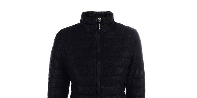 Dámsky čierny prešívaný kabát s čipkou B.style