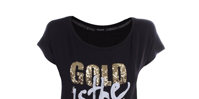 Dámske čierne tričko so zlatým nápisom Phard