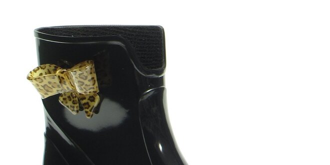 Dámske nízke čierne gumáky s leoparďou mašličkou Favolla