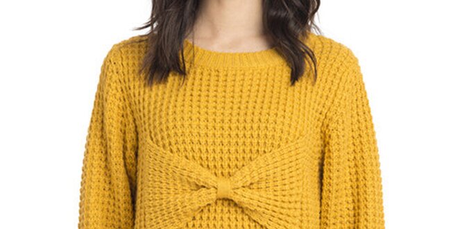 Dámsky pletený horčicový sveter s mašľou Compania Fantastica