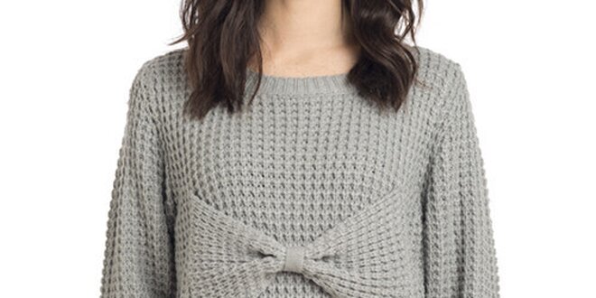 Dámsky pletený šedý sveter s mašľou Compania Fantastica