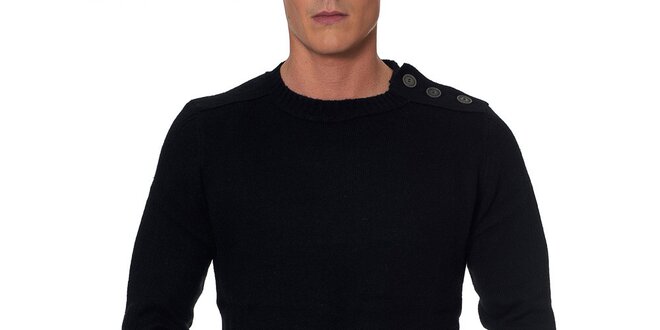 Pánsky čierny sveter s gombíkmi na ramene Paul Stragas