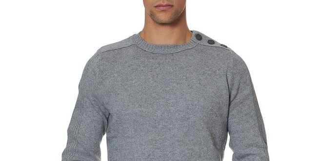 Pánsky šedý sveter s gombíkmi na ramene Paul Stragas