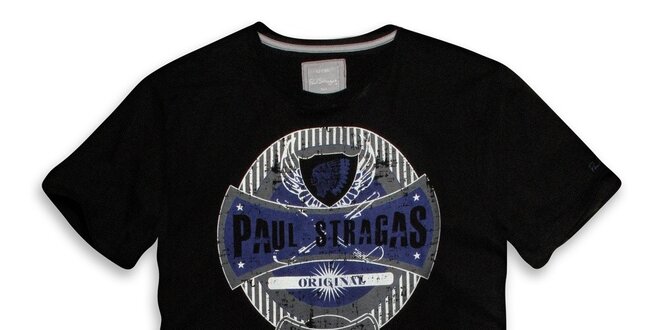 Pánske čierne bavlnené tričko s potlačou Paul Stragas