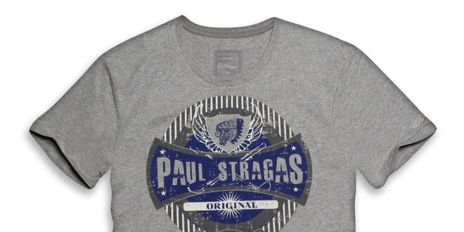 Pánske šedé bavlnené tričko s potlačou Paul Stragas