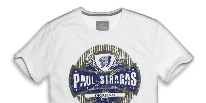 Pánske biele bavlnené tričko s potlačou Paul Stragas