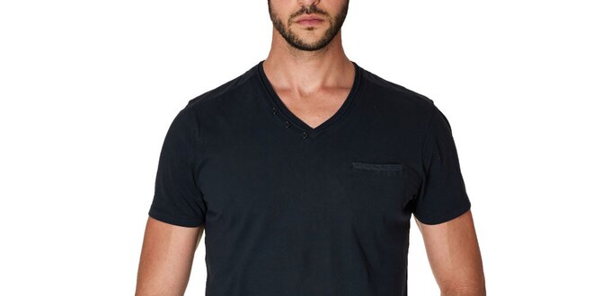 Pánske čierne tričko s véčkovým výstrihom Paul Stragas