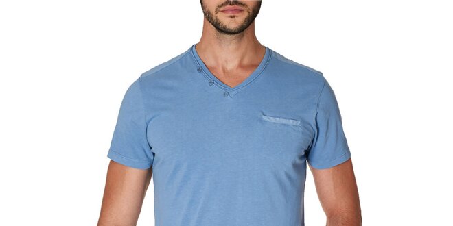 Pánske modré tričko s véčkovým výstrihom Paul Stragas