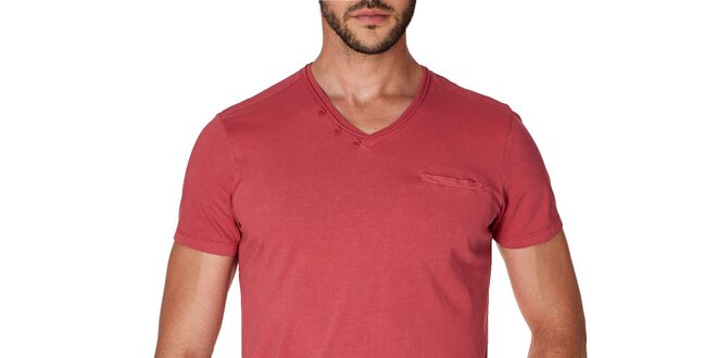 Pánske červené tričko s véčkovým výstrihom Paul Stragas