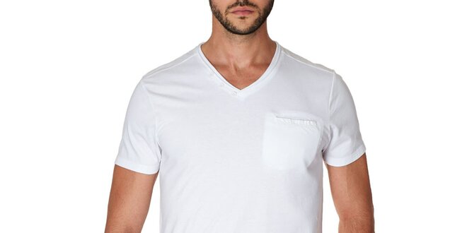 Pánske biele tričko s véčkovým výstrihom Paul Stragas