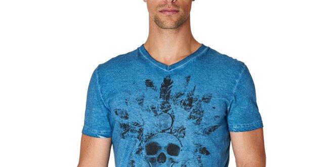 Pánske modré tričko s potlačou lebky Paul Stragas