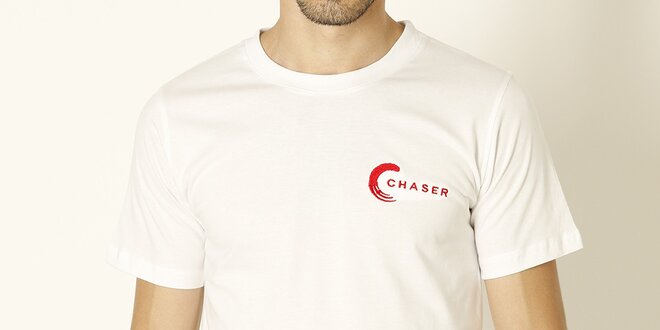 Pánske biele tričko s červeným nápisom Chaser