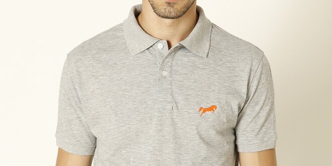 Pánske svetlo šedé polo tričko s oranžovým logom Chaser