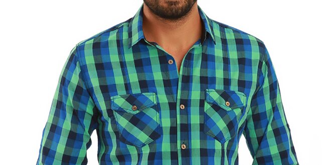 Pánska modro-zeleno kockovaná košeľa Premium Company