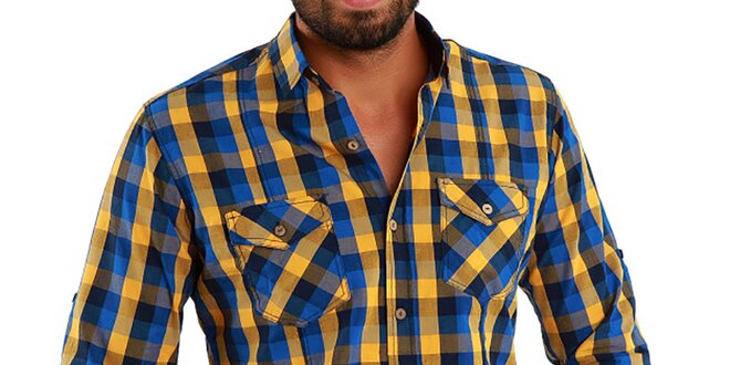 Pánska modro-žlto kockovaná košeľa Premium Company
