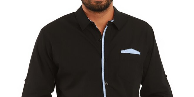 Pánska čierna košeľa s kontrastnými prvkami Premium Company