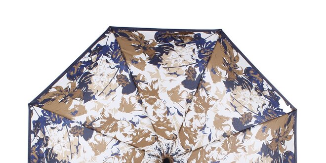 Dámsky skladací modro-hnedý dáždnik s kvetinami Ferré Milano