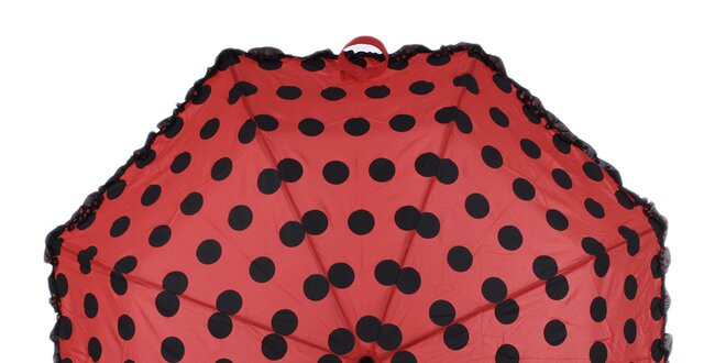 Dámsky červený skladací dáždnik s bodkami Ferré Milano