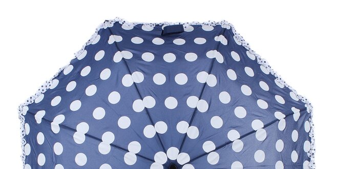 Dámsky modro-biely bodkovaný skladací dáždnik Ferré Milano
