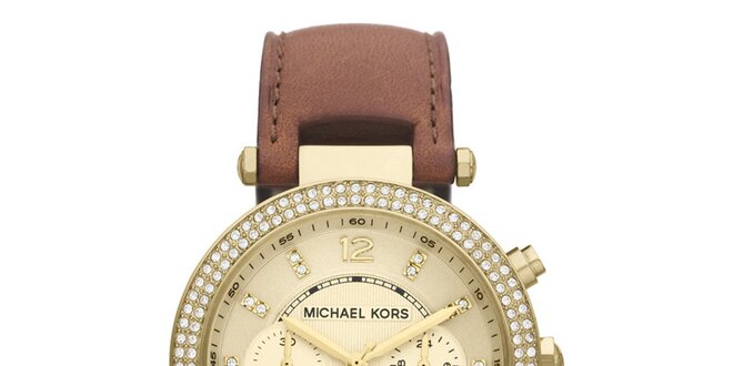 Dámske pozlátené hodinky s hnedým remienkom Michael Kors