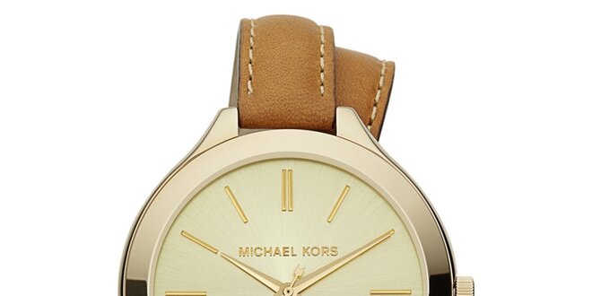 Dámske analógové hodinky s prekríženým hnedým remienkom Michael Kors