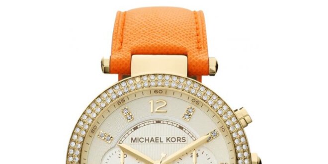 Dámske hodinky s oranžovým koženým remienkom Michael Kors