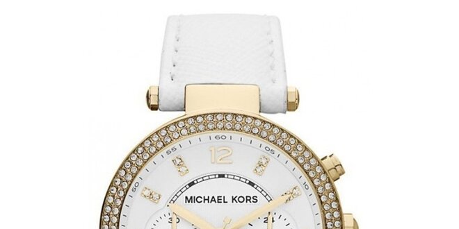 Dámske hodinky s bielym koženým remienkom Michael Kors