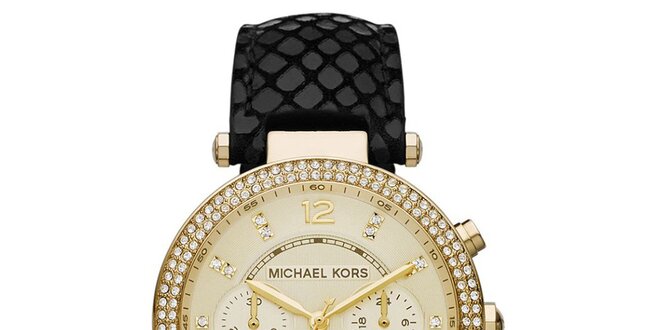Dámske hodinky s čiernym koženým remienkom Michael Kors